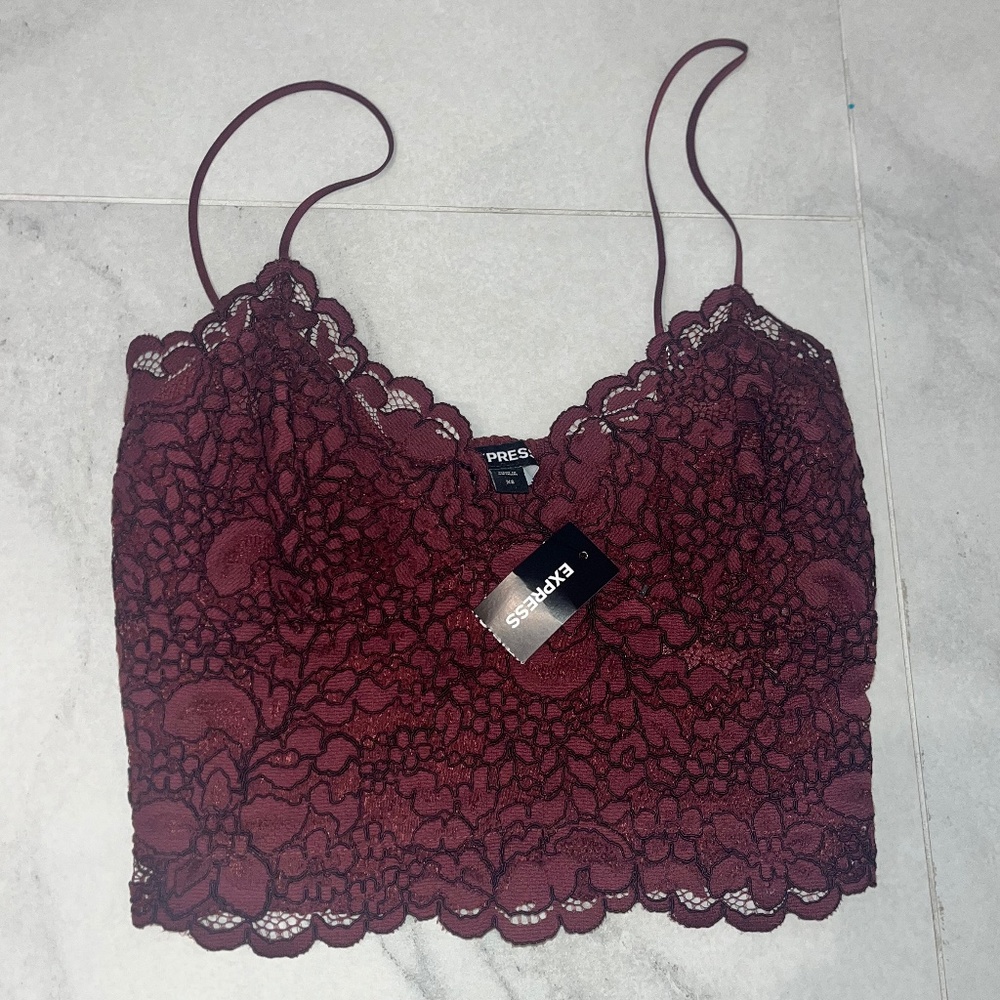 Express Lace Maroon Cropped Tank Top